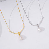Rope Knot Pendant Pearl Silver Necklace